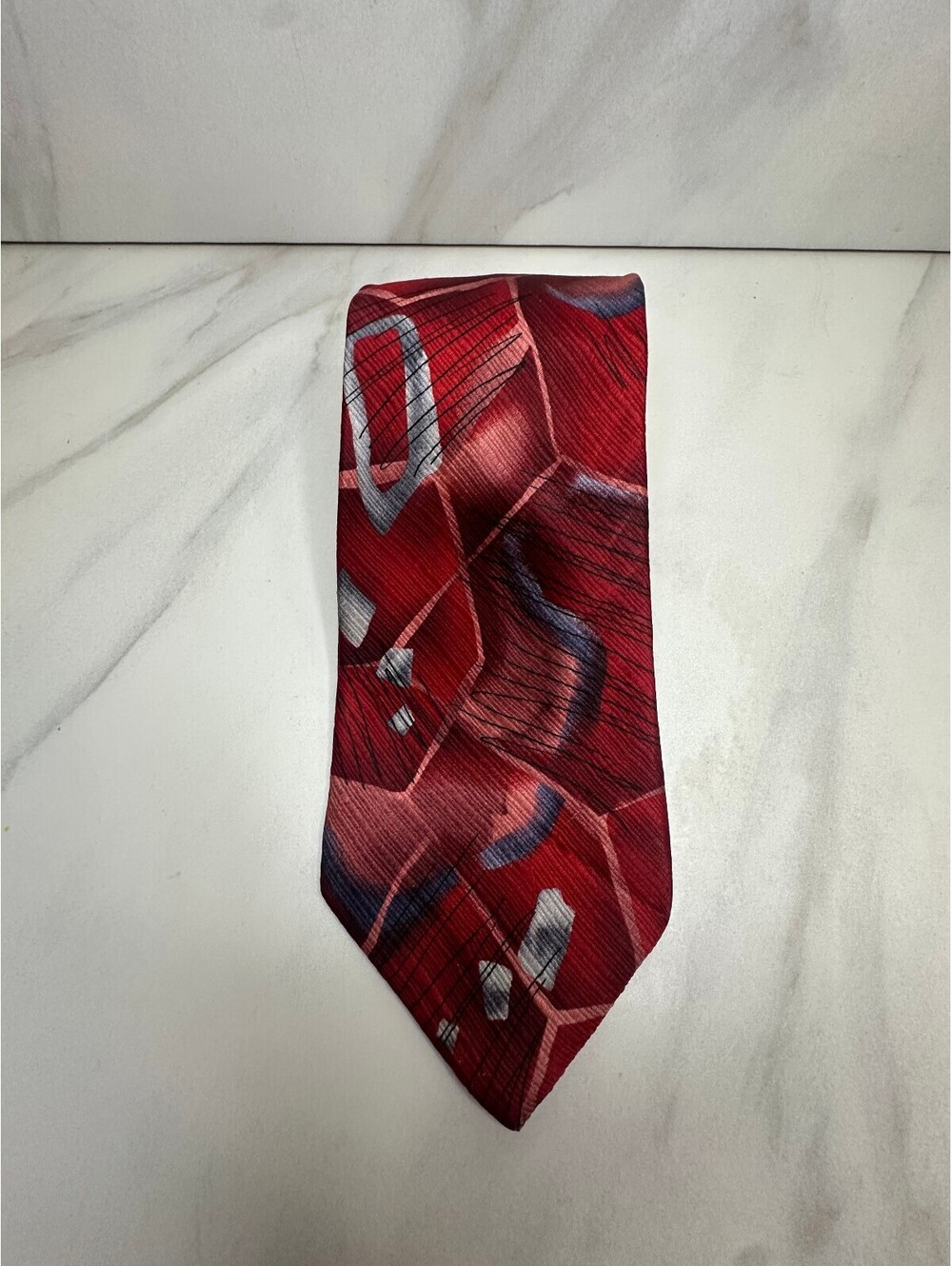 J. Garcia Sun Movement Collection 56 burgundy silver abstract 100% silk tie
